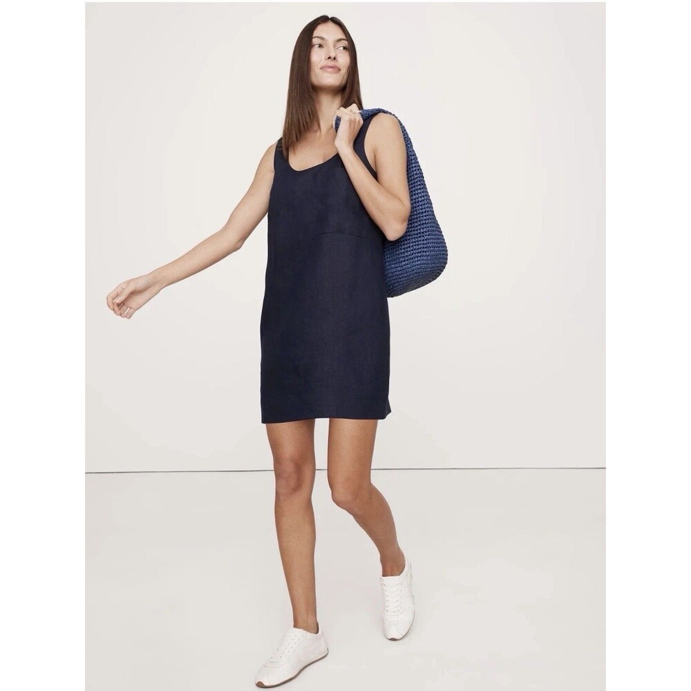 BANANA REPUBLIC Linen Scoop-Neck Shift Dress NWT - Large Navy #743575